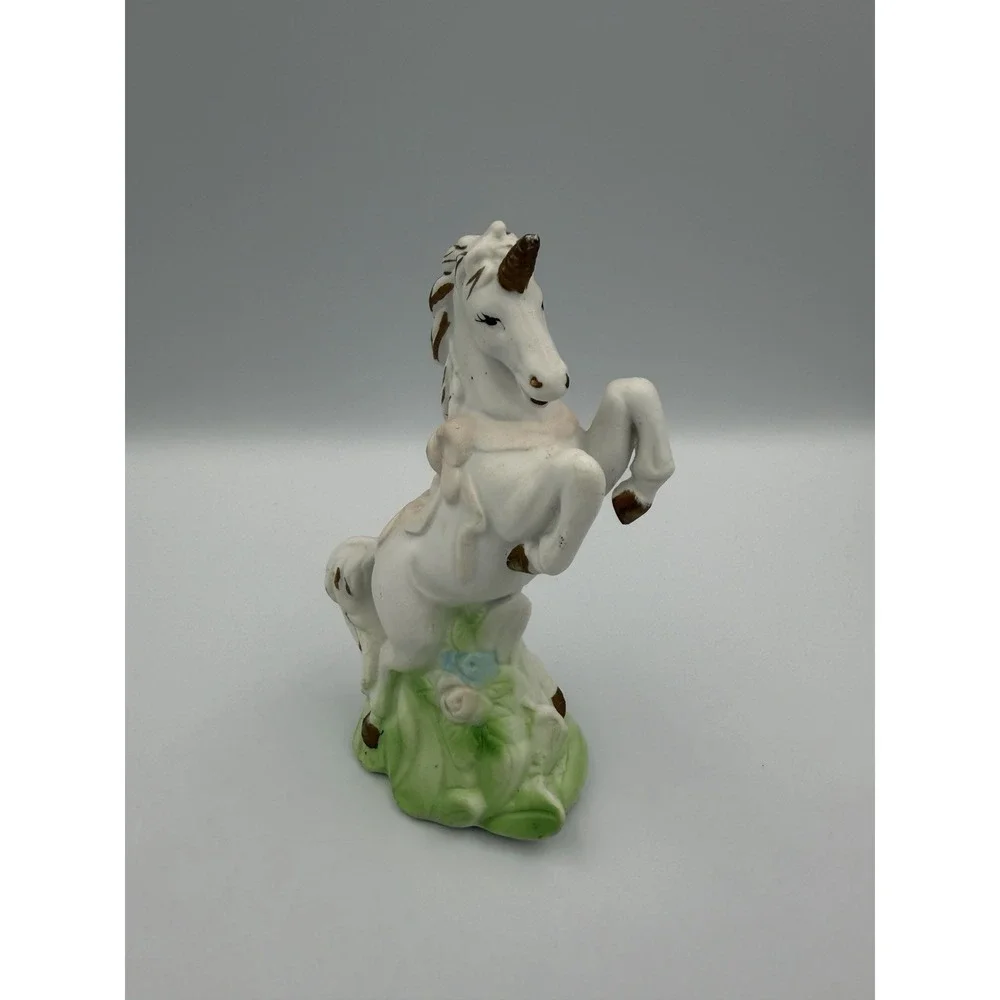 Vintage White Porcelain Bisque Rearing Unicorn Small Figurine